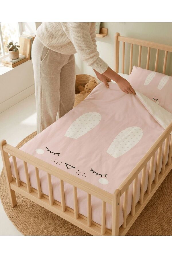 Talia Home Tavşan Desenli Bebek Beşik Nevresim Takımı Çarşaflı Tlabn-239