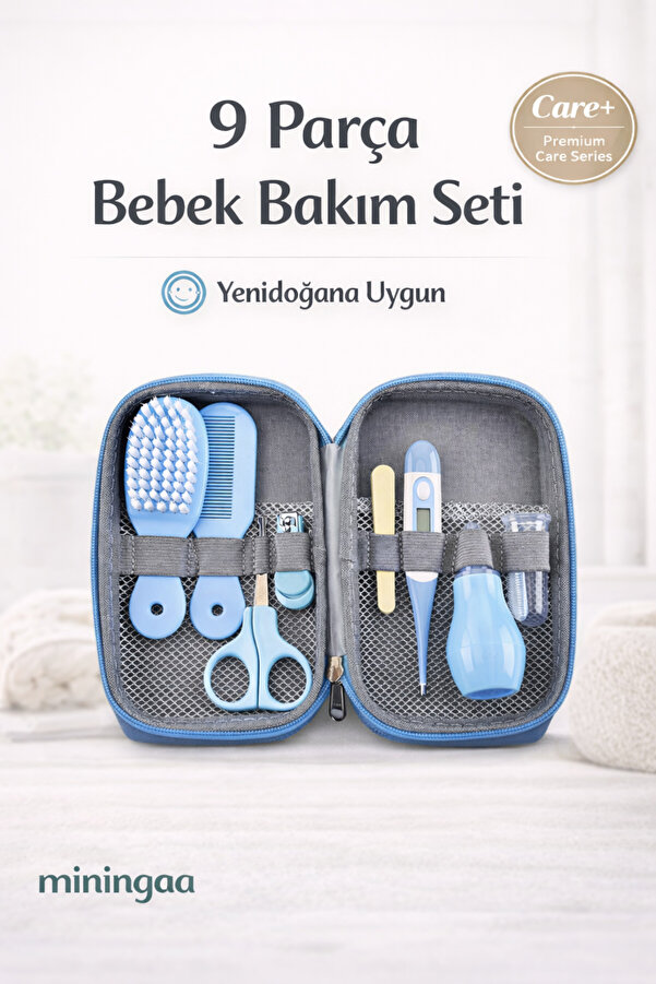 Miningaa 9 Parça Bebek Bakım Seti Anne Çantası İçin Düzenli Güvenli Seyahat Dostu Mavi Bakım Kiti