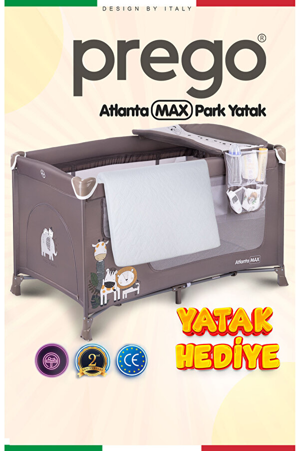 Prego Atlanta Max Alt Açma Üniteli Park Yatak Oyun Parkı Beşik 70*120 Cm Yatak Hediyeli