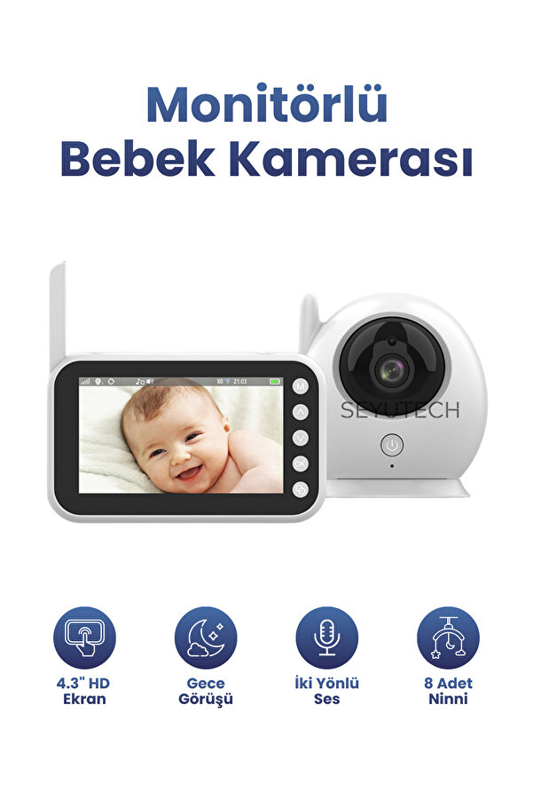 SEYUTECH Ekranlı Bebek Kamerası Gece Görüşlü Hareketli Bebek Telsizi Sıcaklık Kontrollü Bebek Odası Monitörü