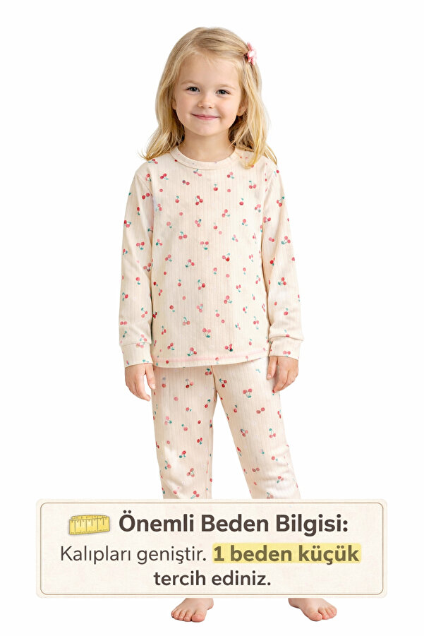 mışıl mışıl kids Kız Çocuk Mini Kiraz Desenli Pamuklu Pijama Takımı