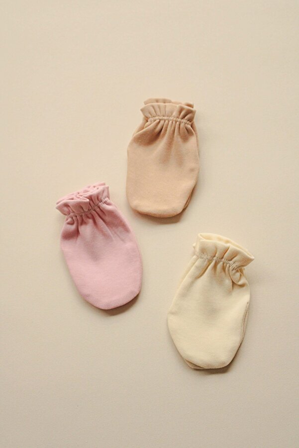 OhlalaKoala 3lü Krem-Bej-Pembe Yenidoğan Eldiven Set Model 6