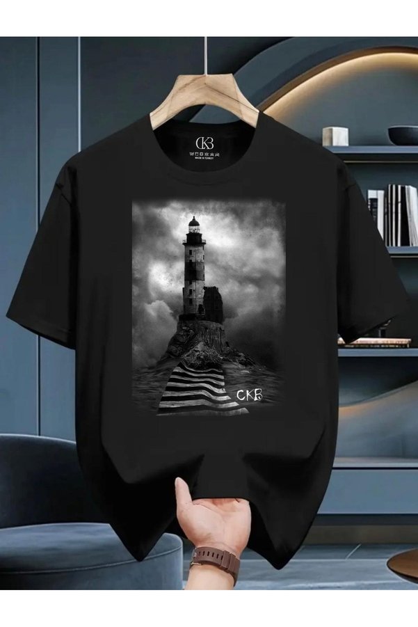 qubo sportswear & company Qubo Unisex Oversize Printed Cotton Crew Neck Short Sleeve Black T-Shirt