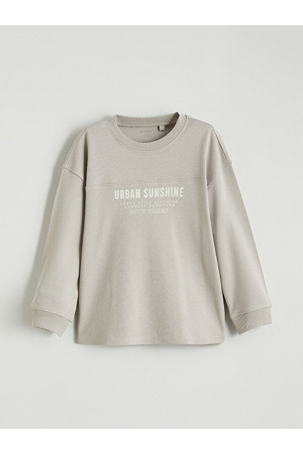 LC Waikiki Nevaa Collection Gri Bisiklet Yaka Baskılı Erkek Çocuk Sweatshirt