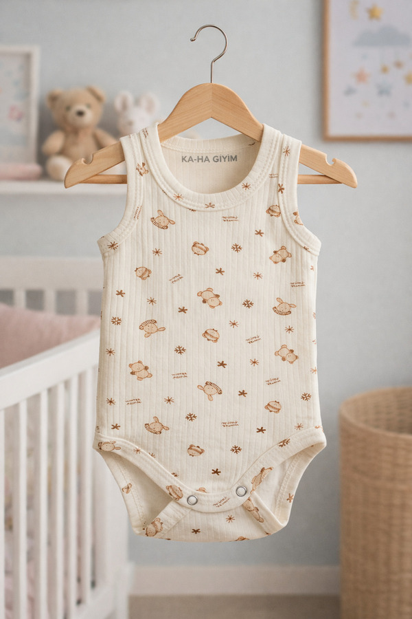 KA-HA Giyim %100 Pamuklu / Ayıcıklı / Çıtçıtlı Bebek Body Zıbın / Pamuklu Bebek Atlet / Bebek Çıtçıtlı/Organik