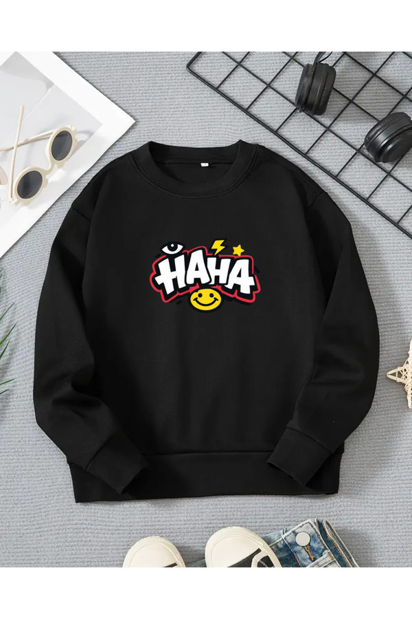 haha Çocuklar için Oversize Kapüşonsuz Sweatshirt