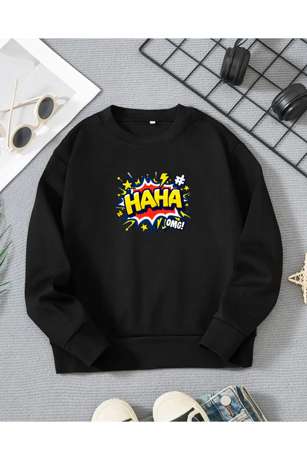 haha Çocuklar için Oversize Kapüşonsuz Sweatshirt