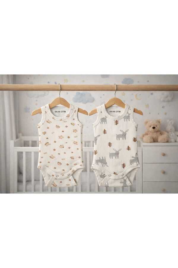 KA-HA Giyim %100 Pamuklu /2'li Çıtçıtlı Bebek Body Zıbın /Hayvanlı/ Pamuklu Bebek Atlet / Bebek Çıtçıtlı/Organik
