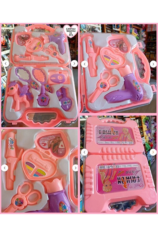 ALYTOYS Oyuncak Çantalı Güzellik Seti Kız Çocuk Oyuncakları Fön Makas Foto Ayna Parfüm Maşa 11parça 24x40cm
