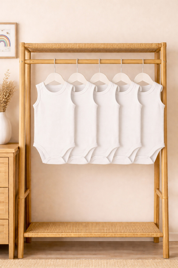 SPARKLY BABY %100 Organik Pamuklu Bebek Çıtçıtlı Zıbın Body 5'li Paket Beyaz