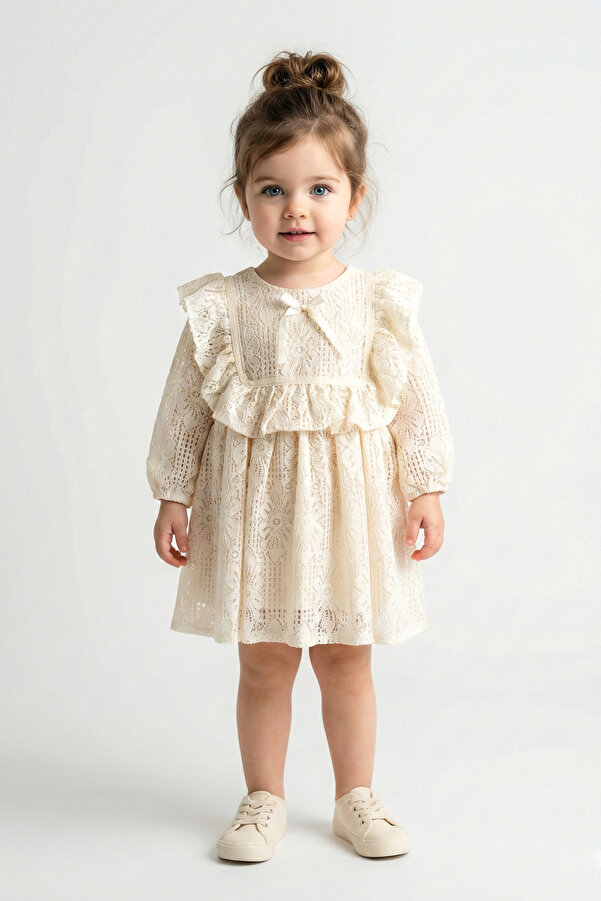 Baby Animals Kız Bebek Elbise Kız Çocuk Elbise Doğum Günü Parti Düğün Elbise Uzun Kol Astarlı Dantelli bebek giyi