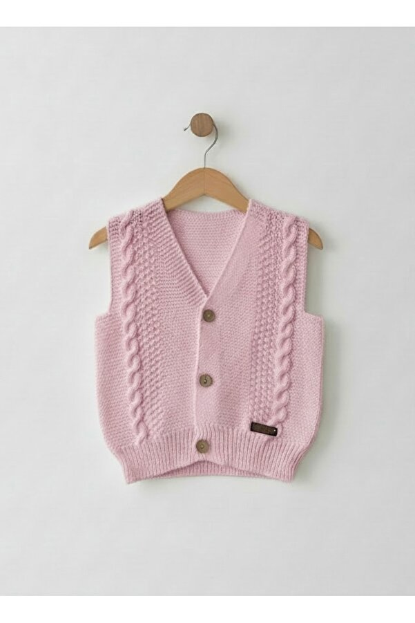 Bebemio Boutique Örgü Bebek Yeleği Unisex Düğme Detaylı Triko/Akrilik Kumaş