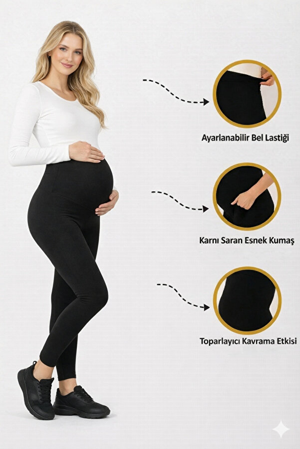 Belly Moon Ayarlanabilir Yüksek Bel Esnek Siyah Toparlayıcı Hamile Tayt