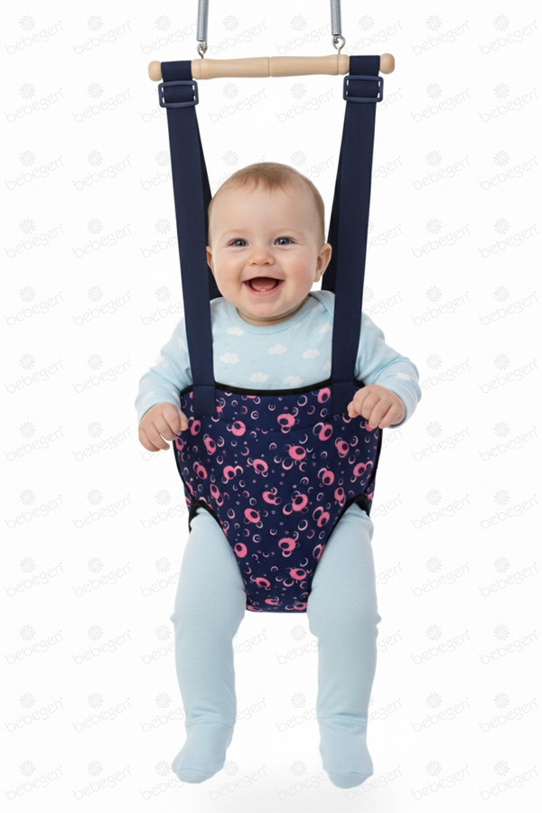 bebegen Lacivert Pembe Yuvarlak Desenli Hoppala Salıncak