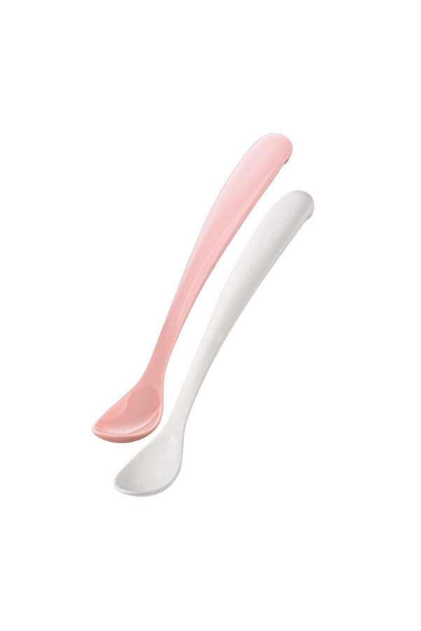 Mamajoo Ergonomik Beslenme Kaşık Seti Powder Pink & Beyaz, 6 Ay+ İkili - Saklama Kabı Hediyeli