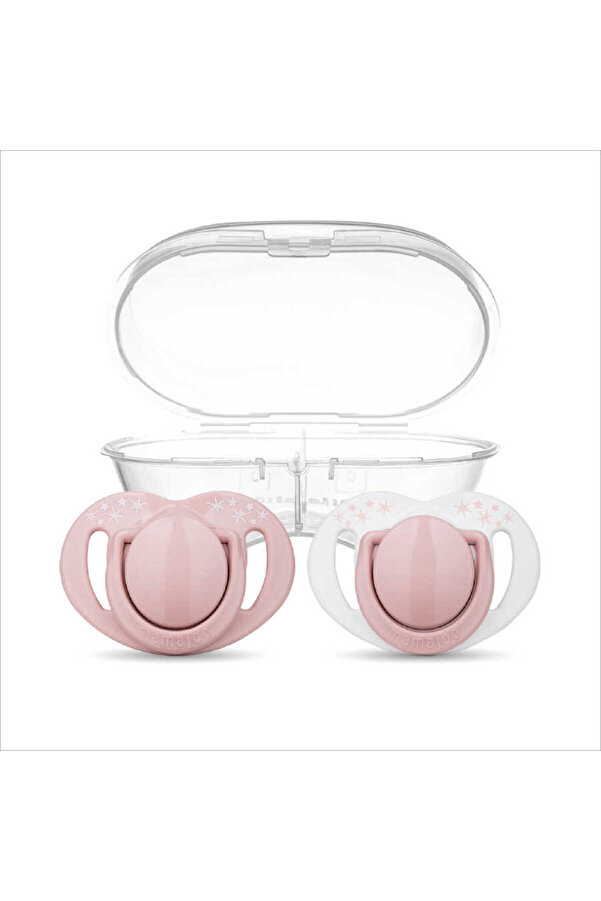 Mamajoo Ortodontik Emzik Seti 12 Ay+ Powder Pink | İkili, Silikon, Damaklı | Sterilizasyon & Saklama