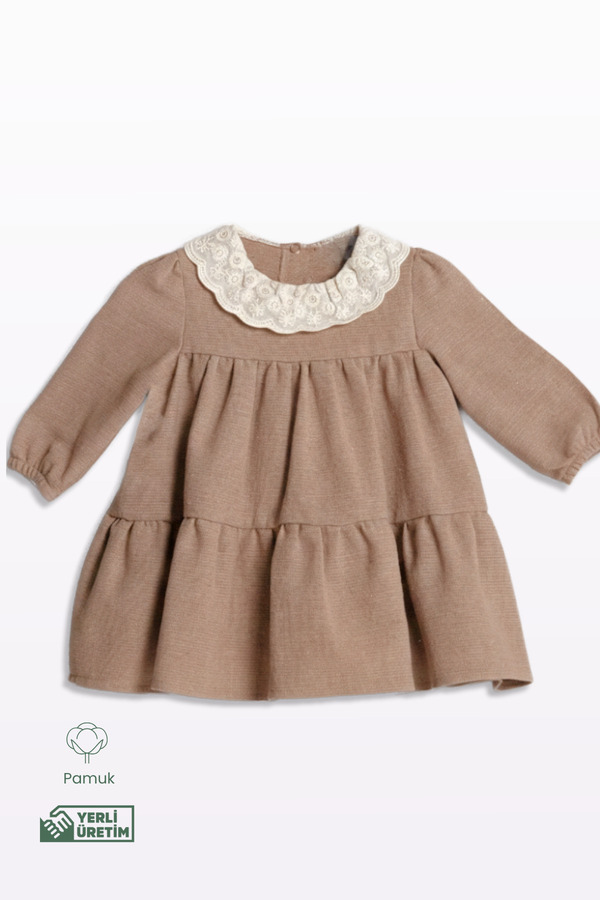 Lamonde Kız Bebek Elbise Fisto Yaka Pamuk 6-9-12-18 Ay