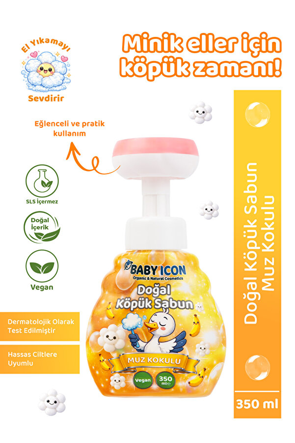 Baby İcon Doğal Çocuk Köpük El Sabunu 350 ml Muz Kokulu Vegan Parabensiz Köpük