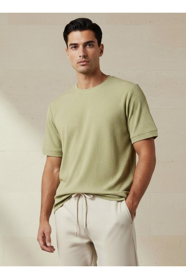 Iconic Men Regular Fit Crew Neck Short Sleeve Ribbed T-shirt