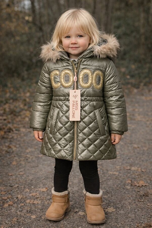 ANKANOVA Kız çocuk cool yazılı kapişonlu mont kaban