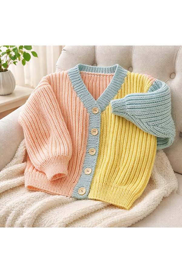 Meryemce Tasarımlar Renkli 3-4 Yaş Hırka