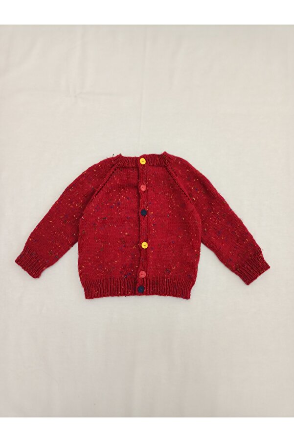 yaso shop El Örgüsü Düğmeli Bebek Hırkası 12–18 Ay Kırmızı ve Siyah