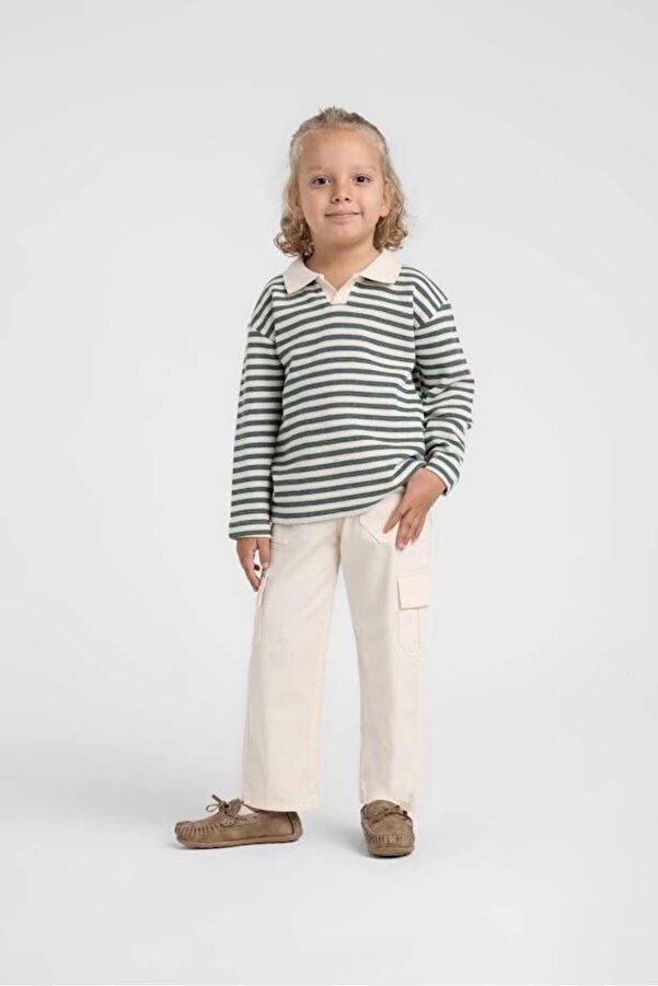 Escabel Erkek Çocuk Polo Yaka Cizgili Sweatshirt 1-5 Yaş Yeşil