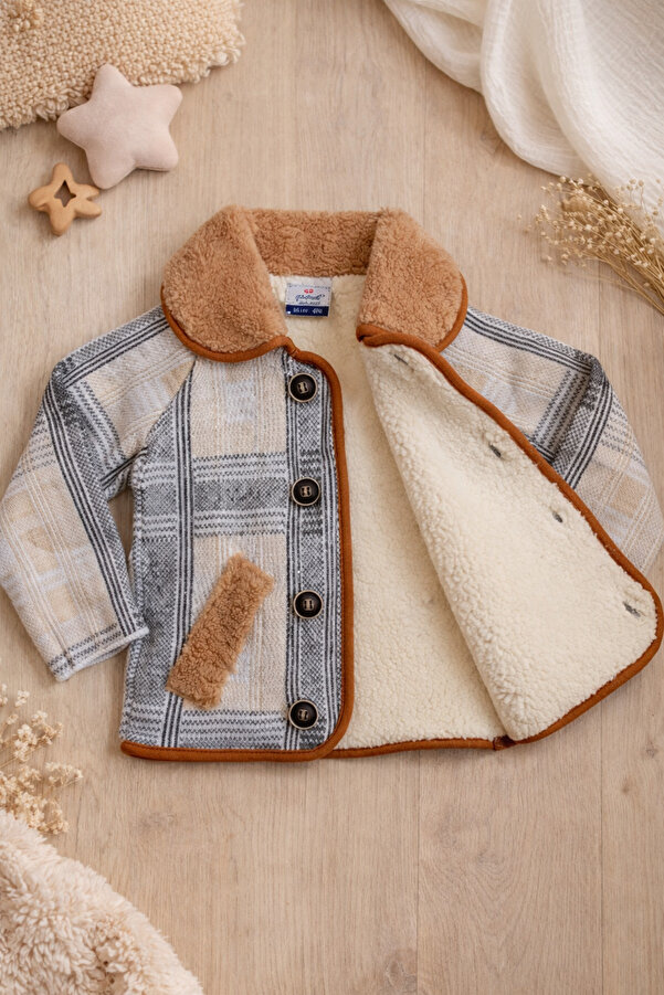 a baby Peluş Astarlı Ekose Desen Hırka