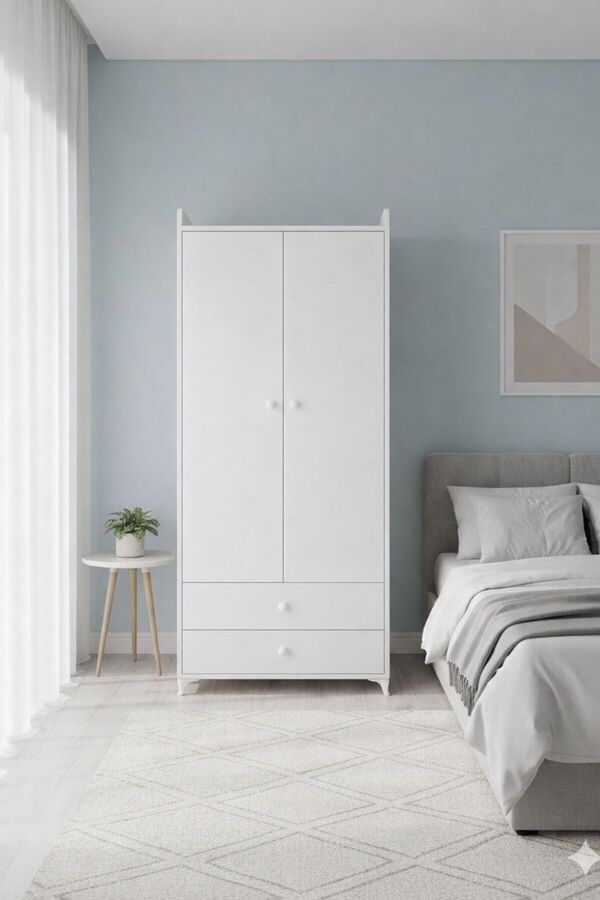 BANANA BABY MOJO BEBEK ÇOCUK VE GENÇ ODASINA UYGUN İKİ KAPILI İKİ ÇEKMECELİ DOLAP VE GARDIROP