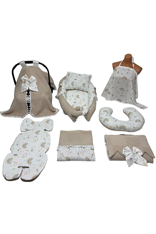 Happy Baby Dikiş Atölyesi 10’lu Babynest Puset Örtüsü Alt Açma Emzirme Yastığı Emzirme Önlüğü Ana Kucağı Waffle Pamuklu