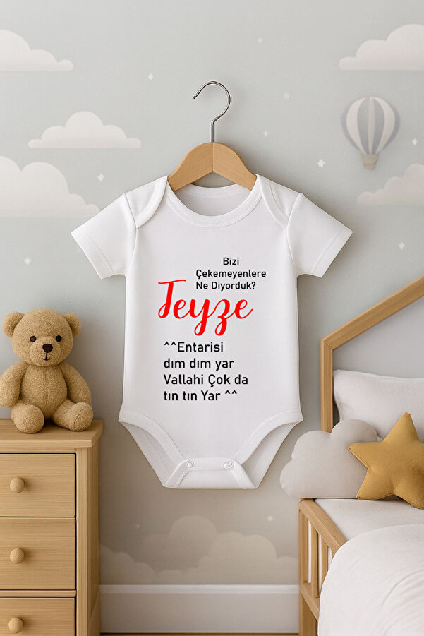 Bebe wini Bizi çekemeyenlere ne diyoruz teyze yazılı Kısa kollu Bebek Body Zıbın