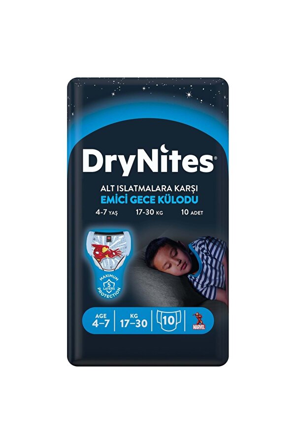 DryNites Emici Gece Külodu/Külot Bez Erkek 4-7 Yaş (17-30KG) Small 10 Adet (Alt Islatmalara Karşı)