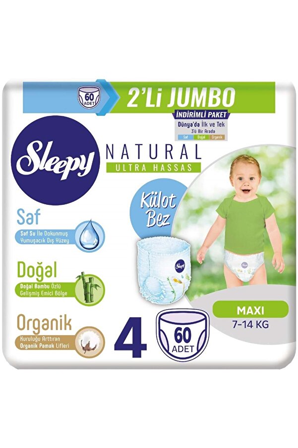 Sleepy Külot Bebek Bezi Beden:4 (7-14Kg) Maxi 60 Adet Jumbo Pk Serisi