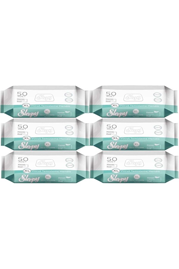 Sleepy Hasta Vücut Temizleme Islak Mendil Havlu 50 Yaprak XL (6 Lı Set)