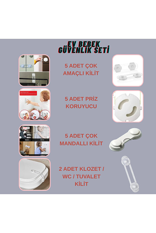 CAN YILDIZ PLASTİK Can Yıldız Plastik Bebek Ev Güvenlik Emniyet Seti Mandallı Priz Klozet Kilidi Çok Amaçlı Kilit