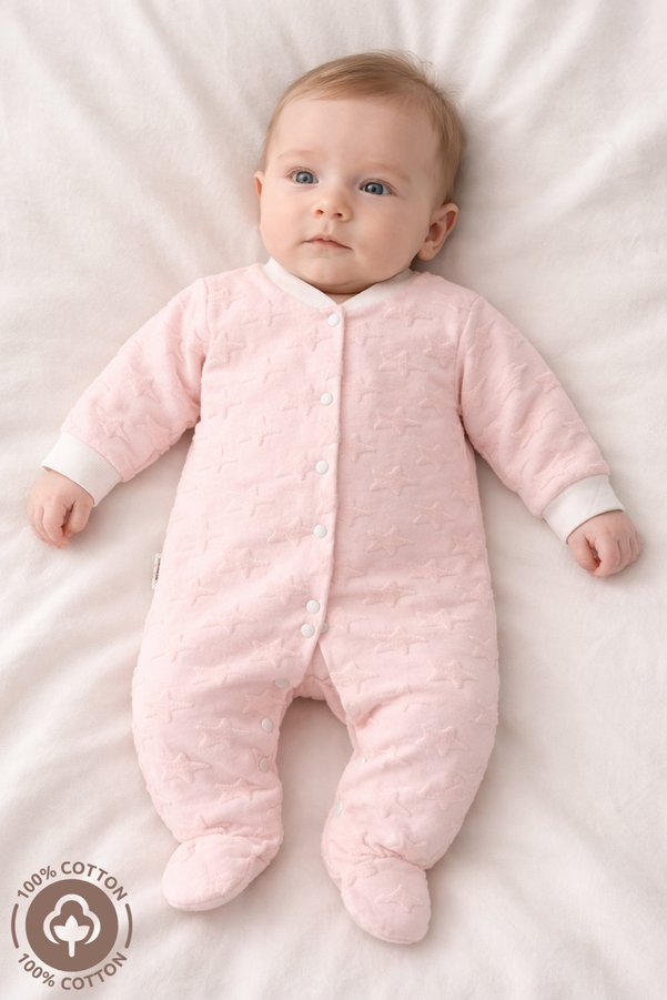 Miniel Unisex Baby Star Patterned 0-6 Months Combed Organic Cotton Baby Jumpsuit with Booties