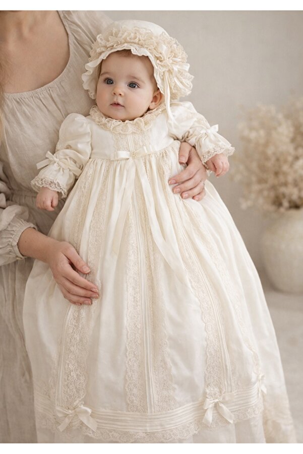 PARK BEBE Kız bebek mevlüt elbisesi özel dikim ipek kumaş 3 parça özel günler için tasarım