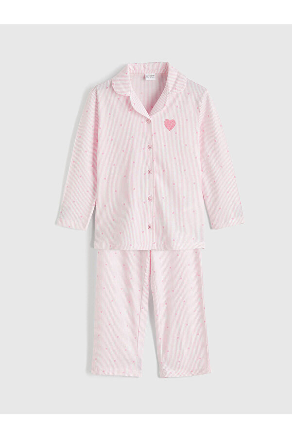 LC Waikiki Esse Collection Pembe Gömlek Yaka Desenli Kız Çocuk Pijama Takım