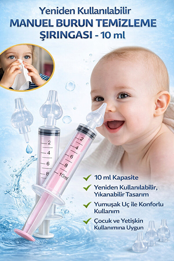 Hane Dostu 10 ml Yeniden Kullanılabilir Manuel Burun Temizleme Şırıngası Burun Açıcı Burun Yıkama Aparatı