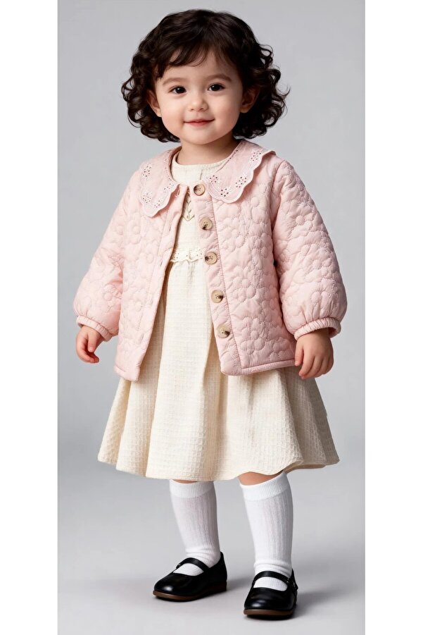 Tuffy Kids TUFFY-02245 KIZ 2Lİ TAKIM KETEN ELBİSE JAKARLI CEKET
