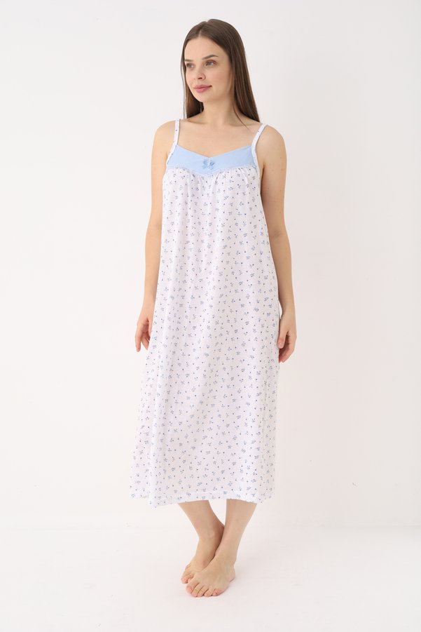 YASAR UNDERWEAR Women's 100% Cotton Strappy Nightgown | V-Neck, Floral Print, Relaxed Fit