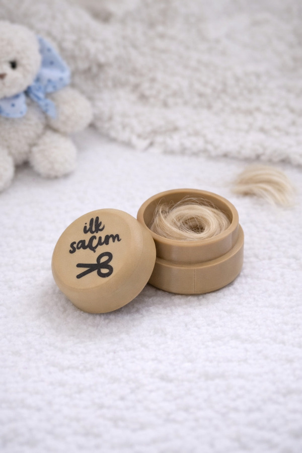 derincase 3D Tasarım Ahşap Görünümlü Plastik Bebek Saç Saklama Kutusu İlk Saçım Hatıra, Bebek Hediyelik, Anı