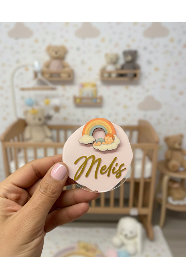 LABİREND PRODUCTS 10'lu paket Şeffaf Pleksi Gökkuşağı Figürlü Bebek Magnet Kartlı ve Jelatinli İsme Özel Hatıra