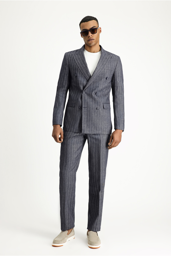 Abdullah Kiğılı 6 Drop Regular Fit Standard Cut Striped Linen Blend Double Breasted Suit