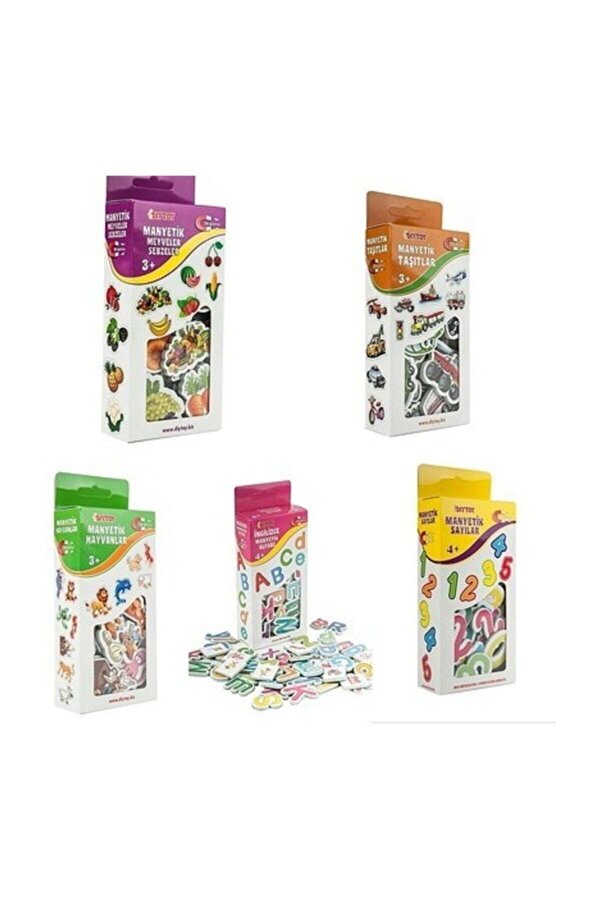 Diytoy Manyetik 5 Li Set, Harfler, Sayılar, Hayvanlar, Meyveler,taşıtlar