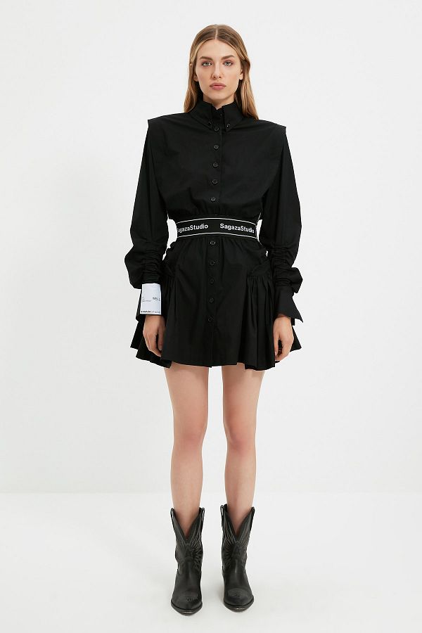 Trendyol Collection X Sagaza Studio Black Rubber Detailed