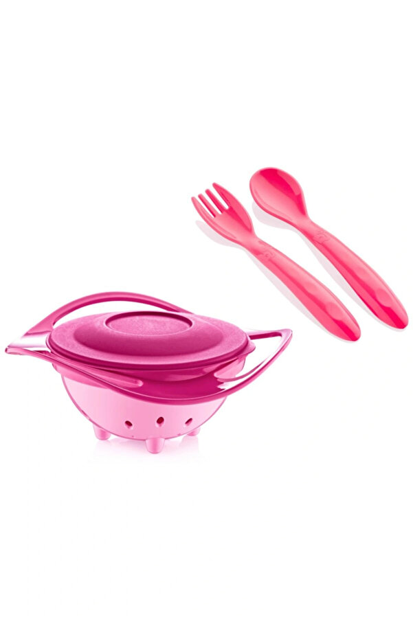Babyjem Dökülmeyen Tabak Pembe & Mama Kaşık Çatal Takımı