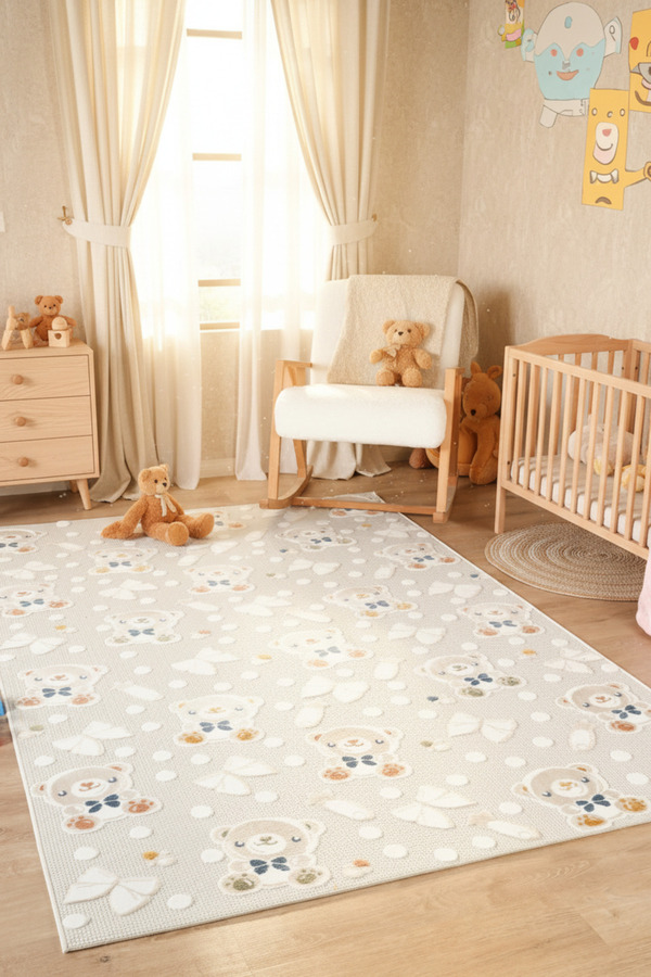 ESSENSE HOME & LİVİNG ESSENSE Halı Yumuşak Pamuk Dokulu Panda Peluş Çocuk Odası Bebek Halısı