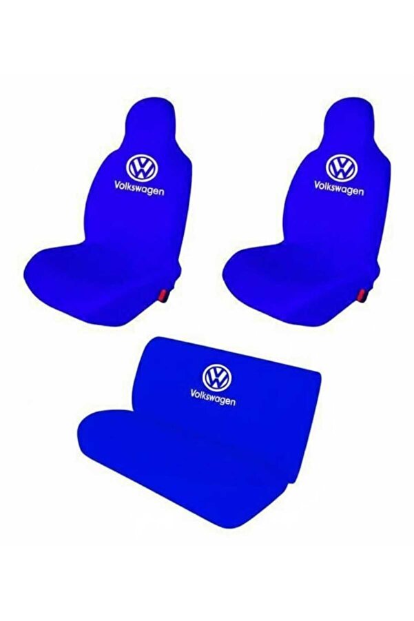 Öziron Volkswagen Oto Koltuk Kılıfı Koruyucu Logo Baskılı Penye Servis Kılıfı Mavi