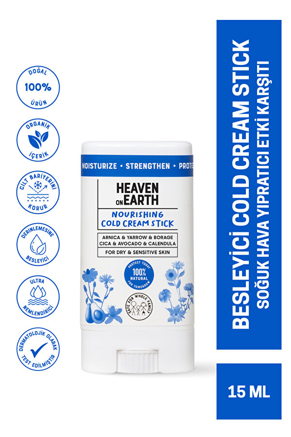 Heaven on Earth Besleyici Cold Cream Stick- Soğuk Hava Yıpratıcı Etki Karşıtı - %100 Doğal ve Organik içerikli 15ml